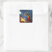 Fantasy Schattige Dino Campfire Moon Vierkante Sticker (Tas)