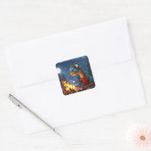 Fantasy Schattige Dino Campfire Moon Vierkante Sticker (Envelop)