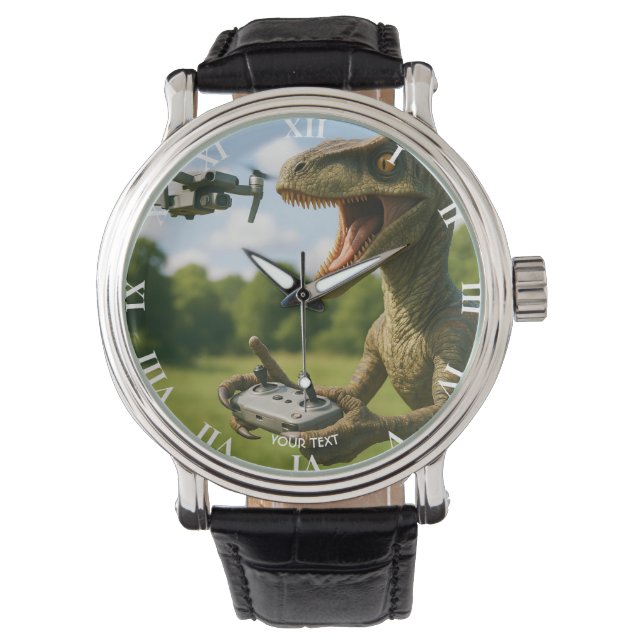 Fantasy Schattige Dinosaurus Drone Forest Horloge (Voorkant)