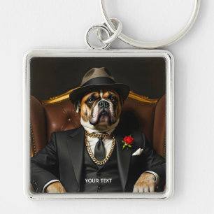 Fantasy Schattige Dog Black Suit Sleutelhanger