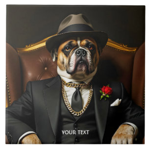 Fantasy Schattige Dog Black Suit Tegeltje