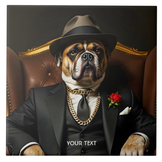 Fantasy Schattige Dog Black Suit Tegeltje (Voorkant)