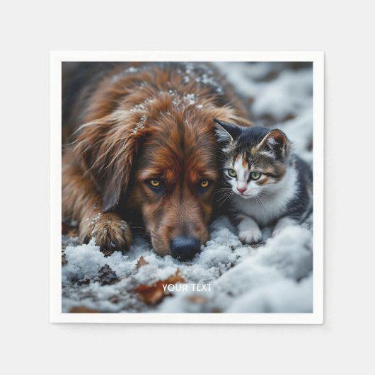 Fantasy Schattige Dog Cat Snow Servet (Voorkant)