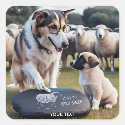 Fantasy Schattige Dog Teaching Puppy Vierkante Sticker (Voorkant)