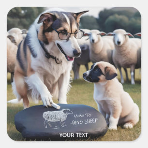 Fantasy Schattige Dog Teaching Puppy Vierkante Sticker