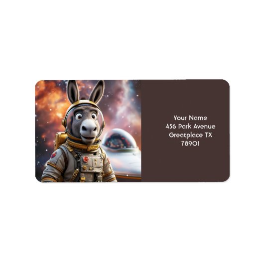 Fantasy Schattige Donkey Astronaut Space Etiket (Voorkant)