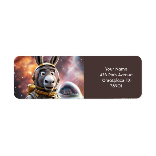Fantasy Schattige Donkey Astronaut Space Etiket (Voorkant)