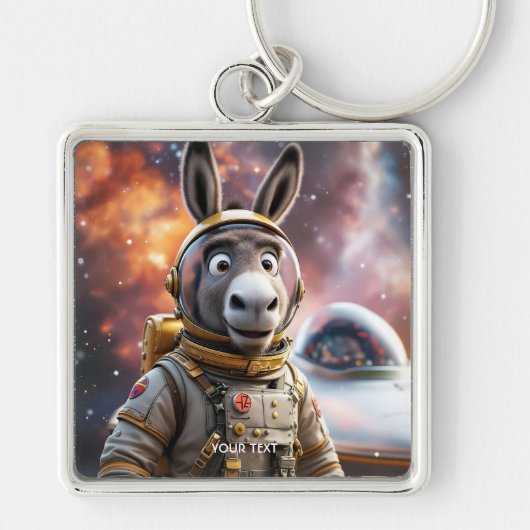 Fantasy Schattige Donkey Astronaut Space Sleutelhanger (Voorkant)