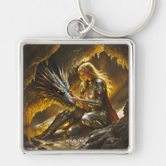 Fantasy Schattige Draak Vrouwelijke Krijger Sleutelhanger (Voorkant)