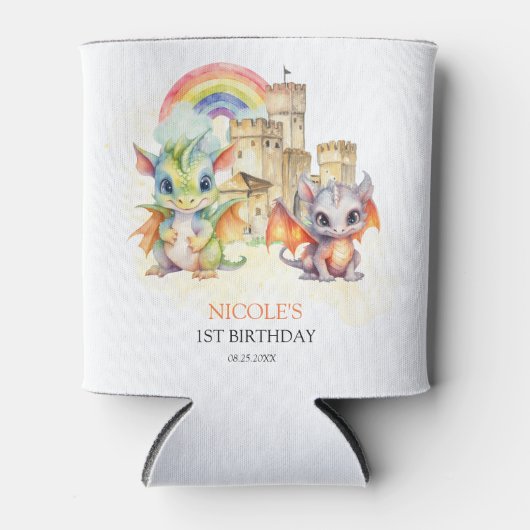 Fantasy Schattige Dragon Castle Rainbow Kids Verja Blikjeskoeler (Voorkant)