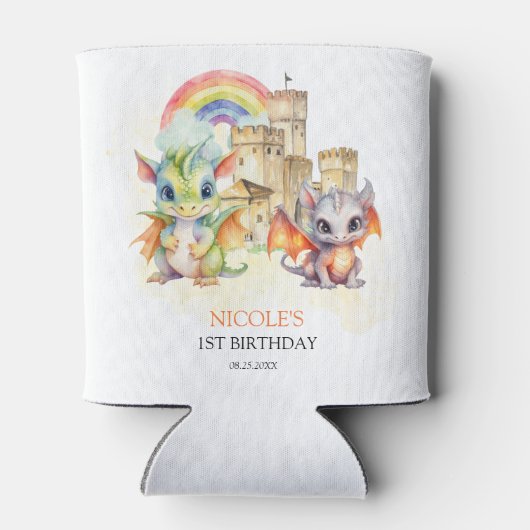 Fantasy Schattige Dragon Castle Rainbow Kids Verja Blikjeskoeler (Achterkant)