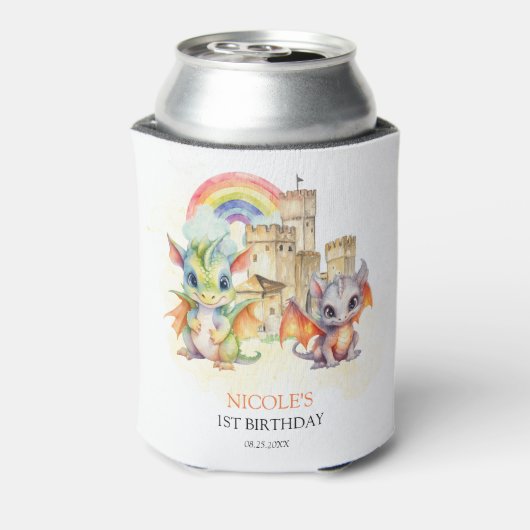 Fantasy Schattige Dragon Castle Rainbow Kids Verja Blikjeskoeler (Blikje Achterkant)