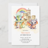 Fantasy Schattige Dragon Castle Rainbow Kids Verja Kaart (Voorkant)