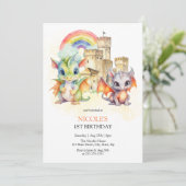 Fantasy Schattige Dragon Castle Rainbow Kids Verja Kaart (Staand voorkant)