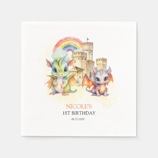Fantasy Schattige Dragon Castle Rainbow Kids Verja Servet (Voorkant)