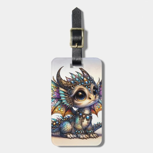 Fantasy Schattige Dragon Glas in lood Bagagelabel (Voorkant verticaal)