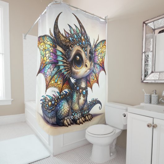 Fantasy Schattige Dragon Glas in lood Douchegordijn (In situ)