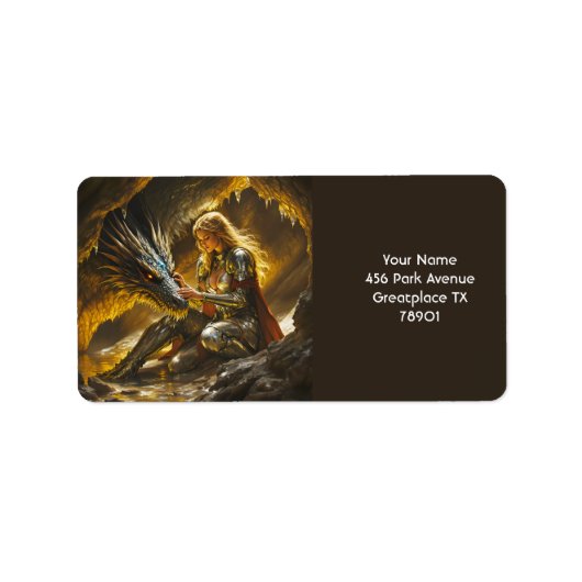 Fantasy Schattige Dragon Vrouw Warrior Etiket (Voorkant)
