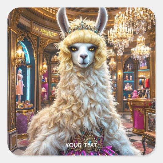 Fantasy Schattige Drama Llama Queen Vierkante Sticker (Voorkant)