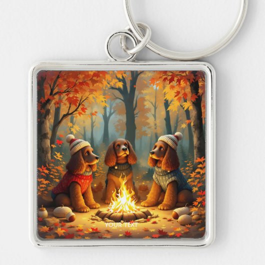 Fantasy Schattige drie herfsthonden Sleutelhanger (Voorkant)