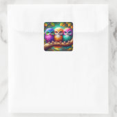 Fantasy Schattige drie levendige uilen Vierkante Sticker (Tas)