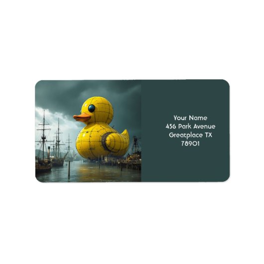 Fantasy Schattige Duck War Ship Etiket (Voorkant)