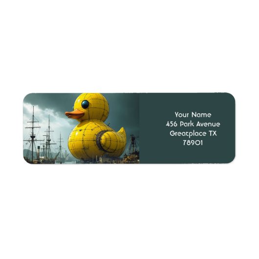 Fantasy Schattige Duck War Ship Etiket (Voorkant)