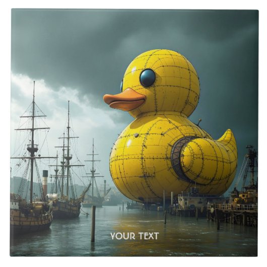 Fantasy Schattige Duck War Ship Tegeltje (Voorkant)