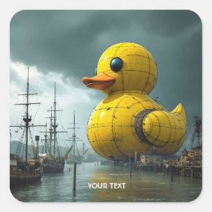 Fantasy Schattige Duck War Ship Vierkante Sticker