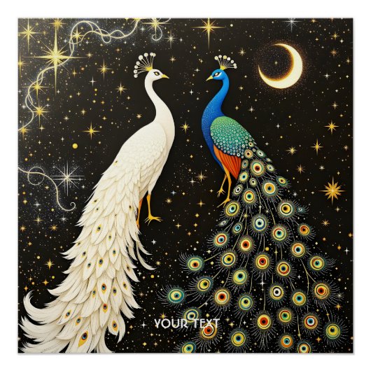 Fantasy Schattige Duo Abstracte pauwen Perfect Poster (Voorkant)