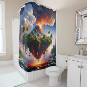 Fantasy Schattige eiland met vulkaan Douchegordijn (In situ)