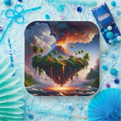 Fantasy Schattige eiland met vulkaan Papieren Bordje (Feest)