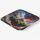 Fantasy Schattige eiland met vulkaan Papieren Bordje (Gebogen)