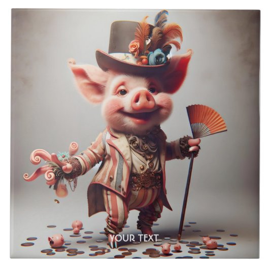 Fantasy Schattige Elegant Mooi Varken Tegeltje (Voorkant)