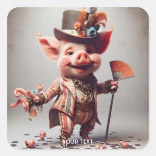 Fantasy Schattige Elegant Mooi Varken Vierkante Sticker