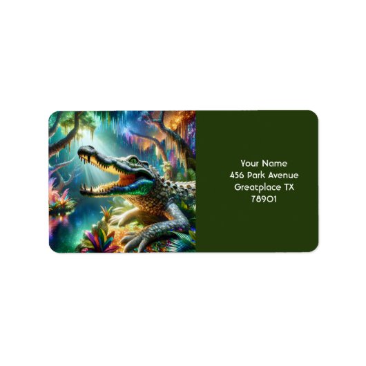 Fantasy Schattige Enchanted Crocodile Oerwoud Etiket (Voorkant)