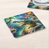 Fantasy Schattige Enchanted Crocodile Oerwoud Kartonnen Onderzetters (Schuin)