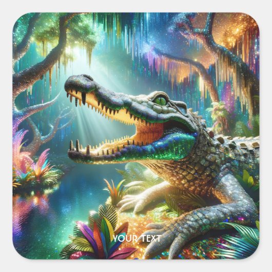 Fantasy Schattige Enchanted Crocodile Oerwoud Vierkante Sticker (Voorkant)