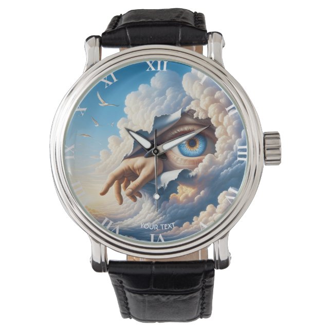 Fantasy Schattige Eye Sky Clouds Horloge (Voorkant)