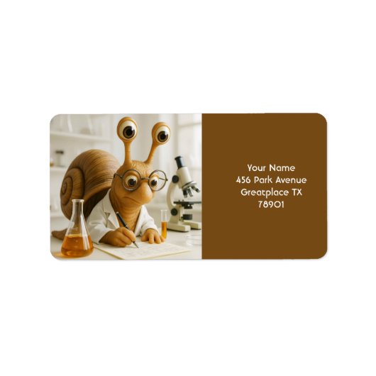 Fantasy Schattige Famous Snail Scientist Etiket (Voorkant)