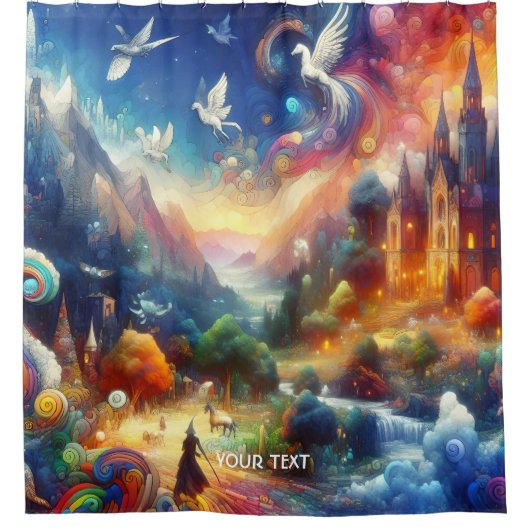 Fantasy Schattige Fantastisch Kind Kunstwerk Douchegordijn (Voorkant)
