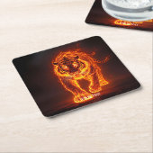 Fantasy Schattige Fire Big Tiger Kartonnen Onderzetters (Schuin)