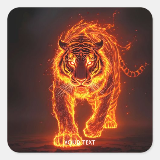 Fantasy Schattige Fire Big Tiger Vierkante Sticker (Voorkant)