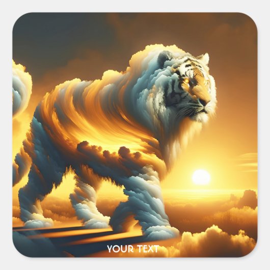 Fantasy Schattige Fire Cloud Tiger Vierkante Sticker (Voorkant)