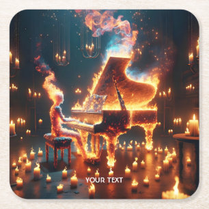Fantasy Schattige Fire Piano Girl Kartonnen Onderzetters