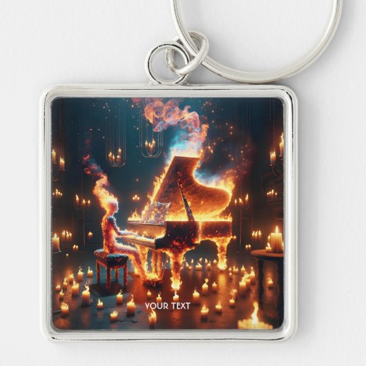 Fantasy Schattige Fire Piano Girl Sleutelhanger (Voorkant)