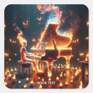 Fantasy Schattige Fire Piano Girl Vierkante Sticker