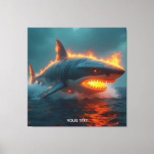 Fantasy Schattige Fire Shark Zee Canvas Afdruk