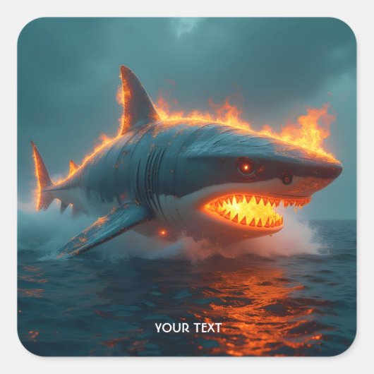 Fantasy Schattige Fire Shark Zee Vierkante Sticker (Voorkant)