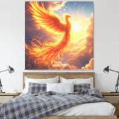 Fantasy Schattige Flaming Phoenix Rises Canvas Afdruk (Insitu (Slaapkamer))